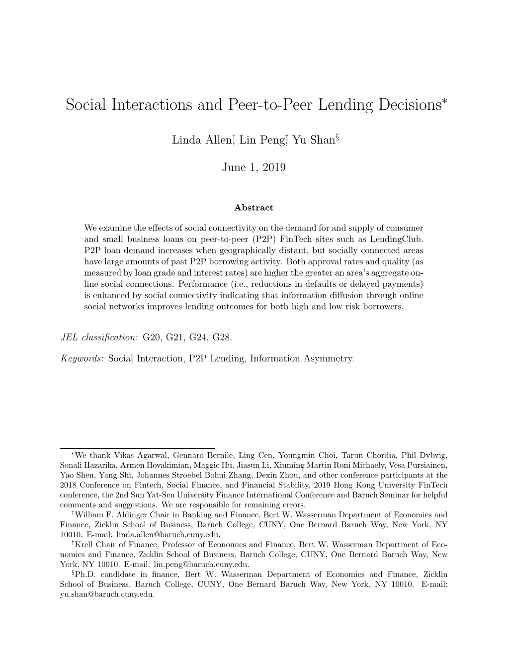 Social Interactions and Peer-To-Peer Lending Decisions∗