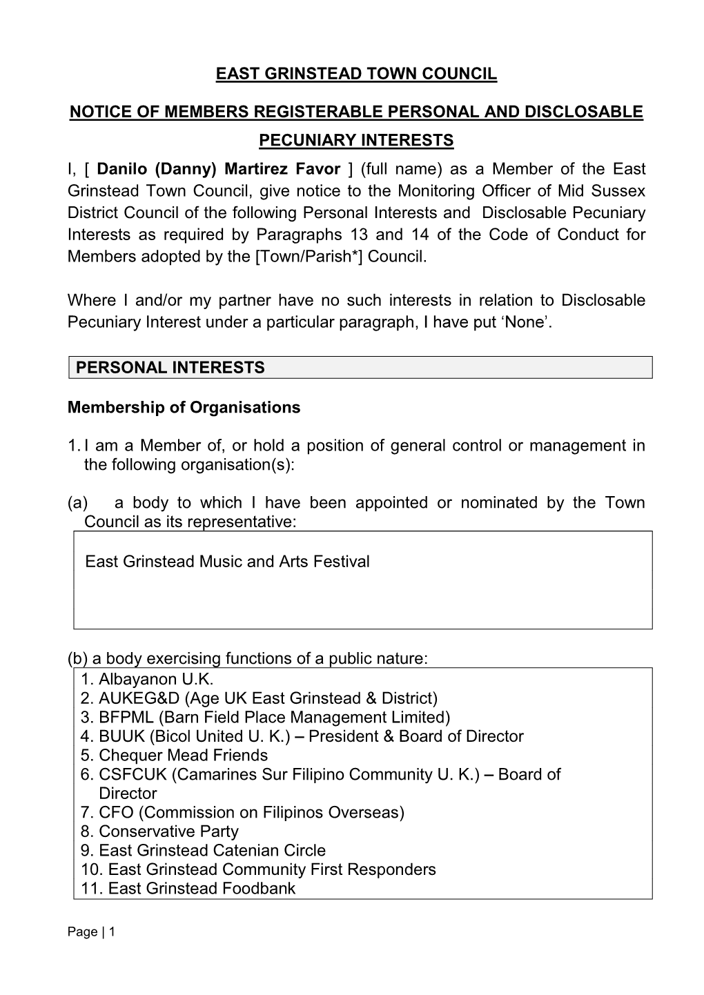 East Grinstead Town Council Notice of Members