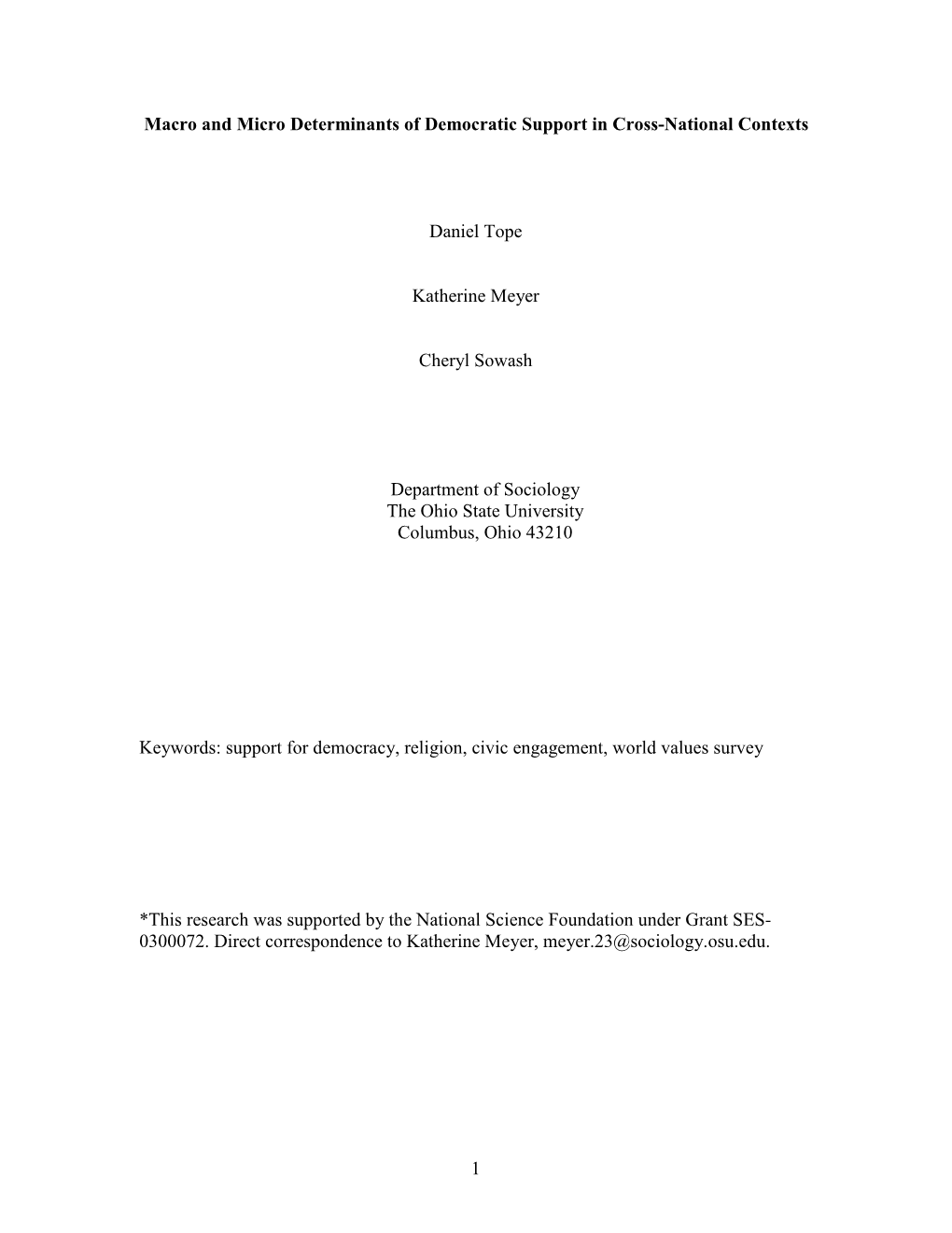 1 Macro and Micro Determinants of Democratic Support in Cross-National Contexts