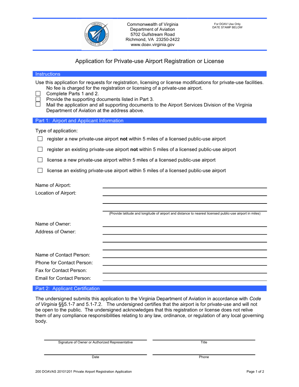 Application for Public-Use Airport License Renewal