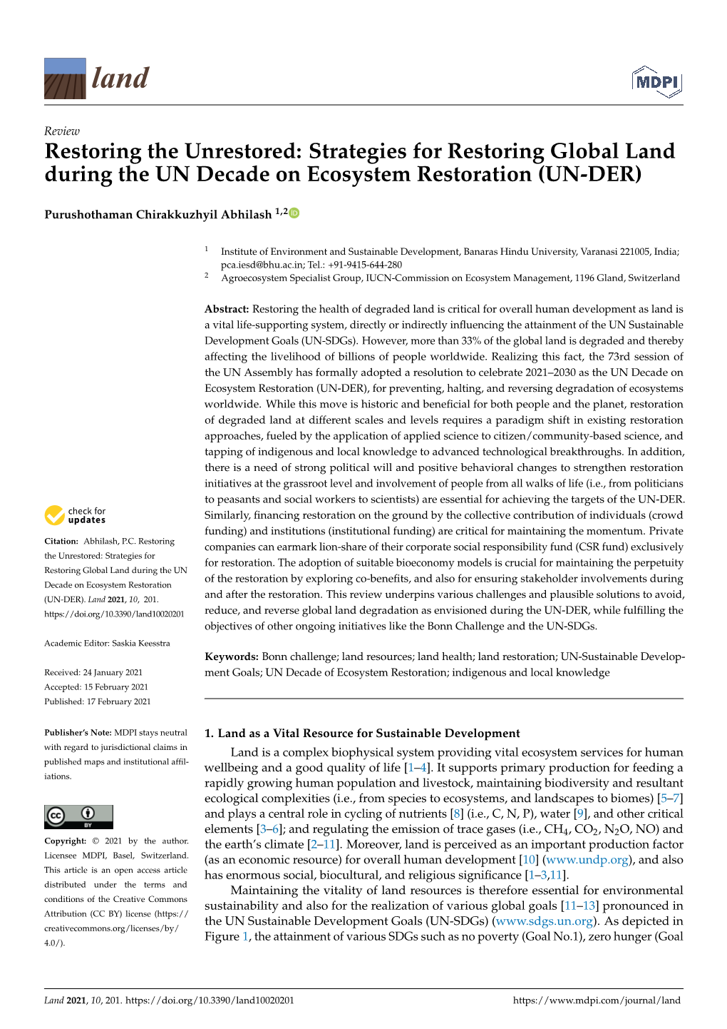 Strategies for Restoring Global Land During the UN Decade on Ecosystem Restoration (UN-DER)