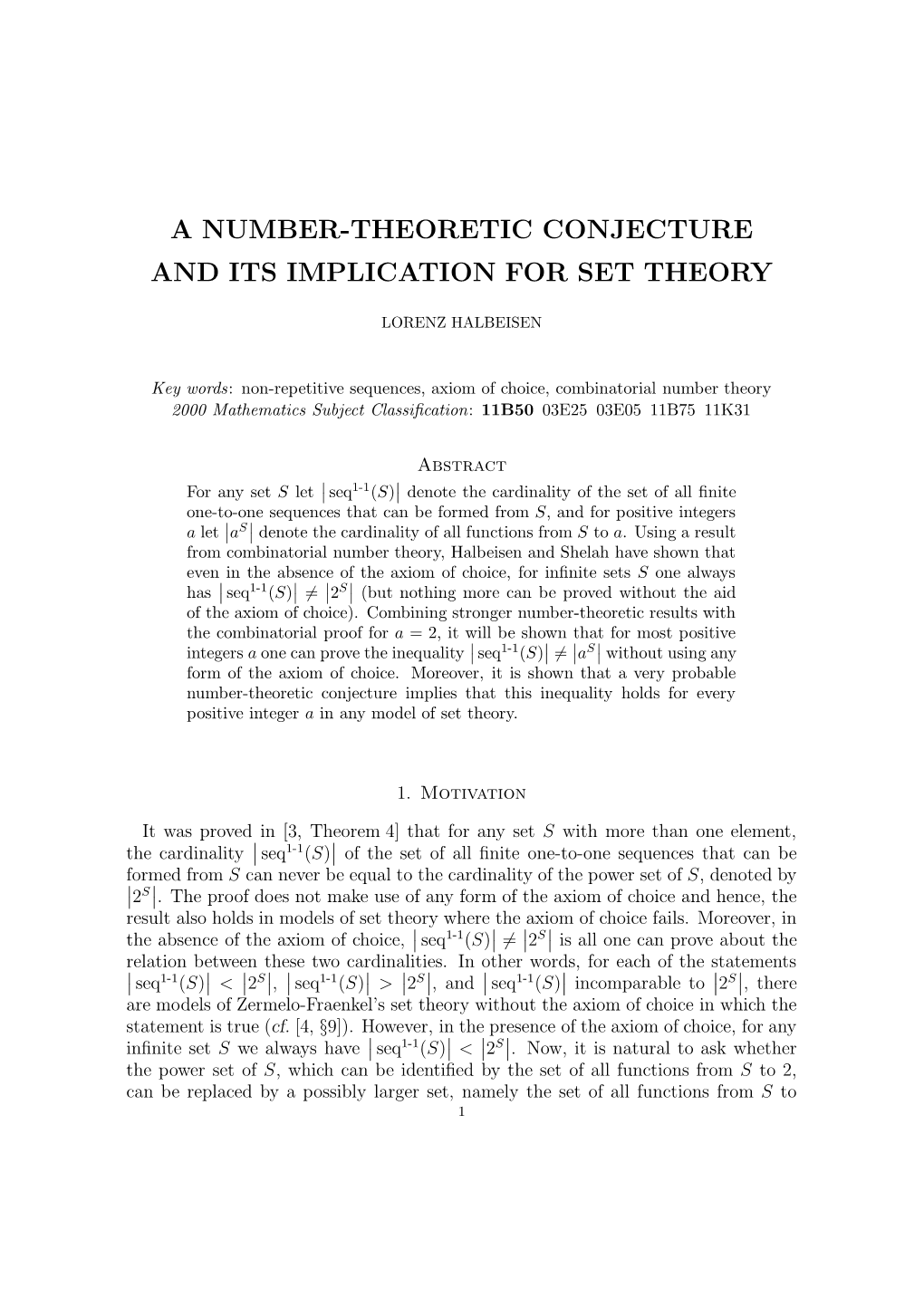 A Number-Theoretic Conjecture and Its Implication for Set Theory