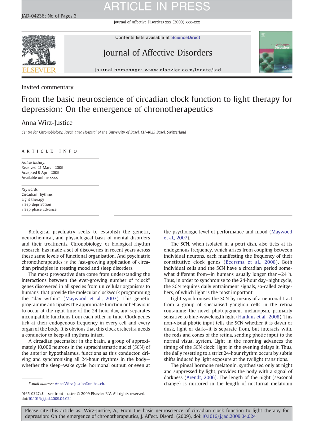 From the Basic Neuroscience of Circadian Clock Function to Light Therapy for Depression: on the Emergence of Chronotherapeutics