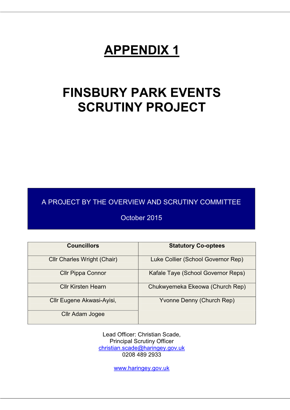 Appendix 1 Finsbury Park Events Scrutiny Project