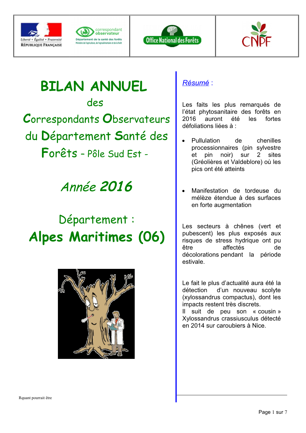 BILAN ANNUEL Alpes Maritimes