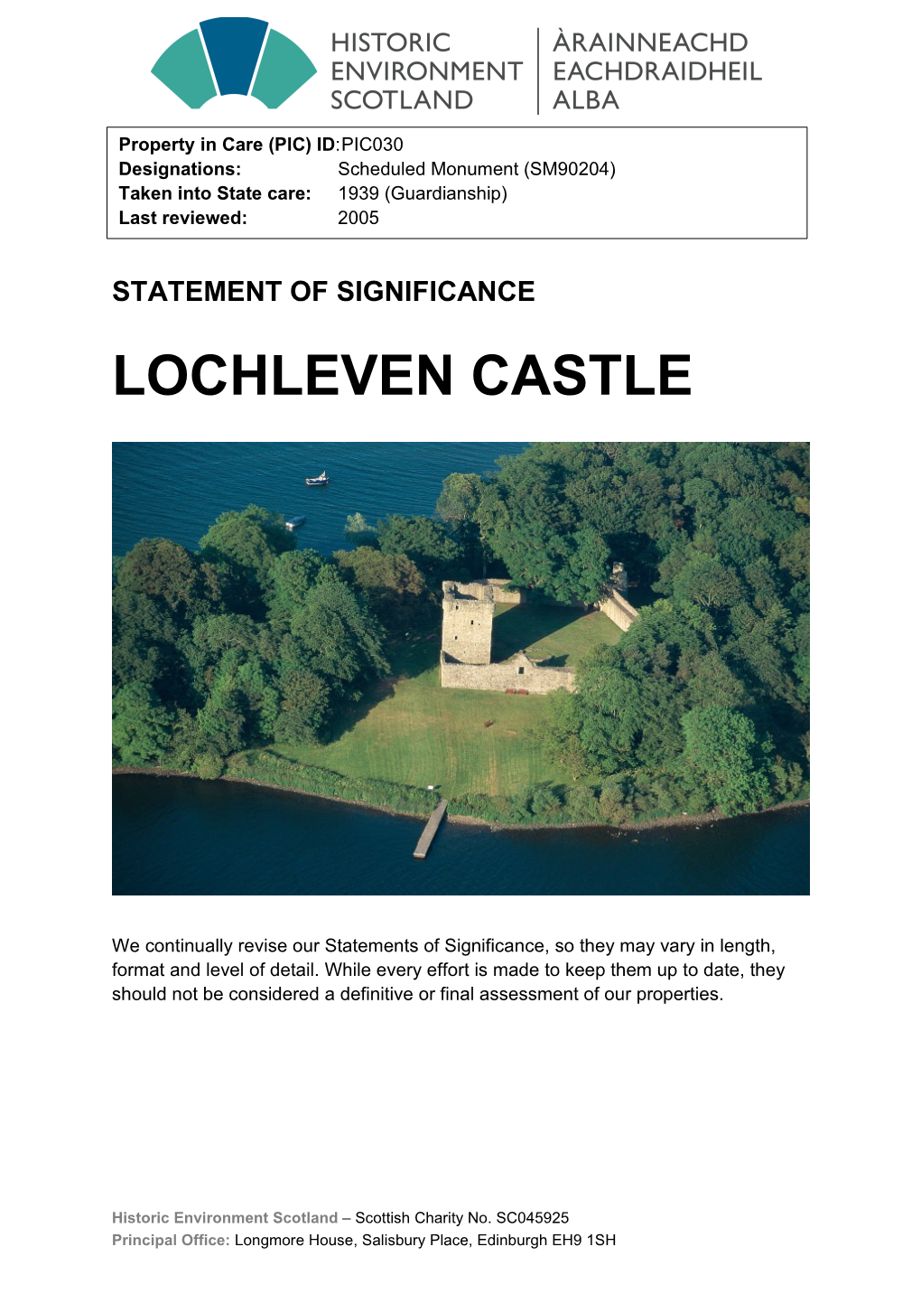 Lochleven Castle Statement of Significance