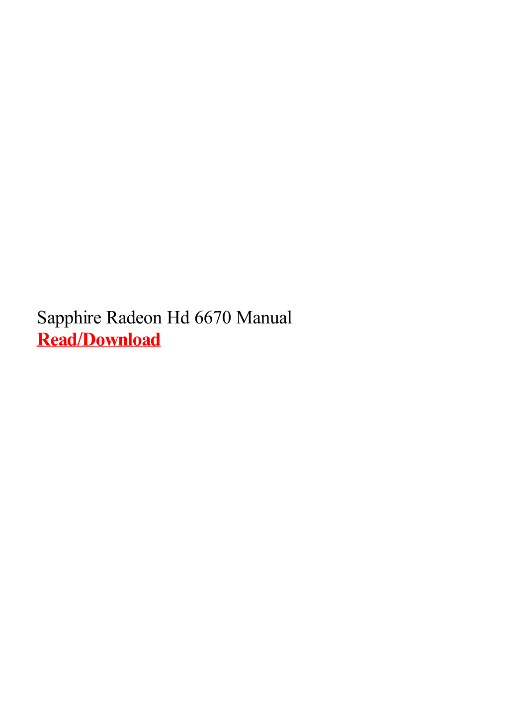 Sapphire Radeon Hd 6670 Manual