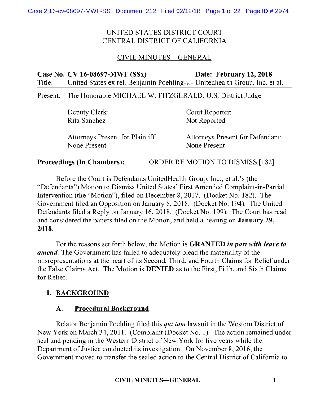 Case 2:16-Cv-08697-MWF-SS Document 212 Filed 02/12/18 Page 1 of 22 Page ID #:2974