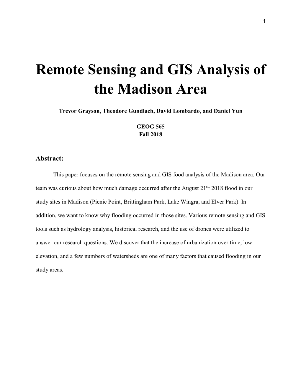 Remote Sensing and GIS Analysis of the Madison Area