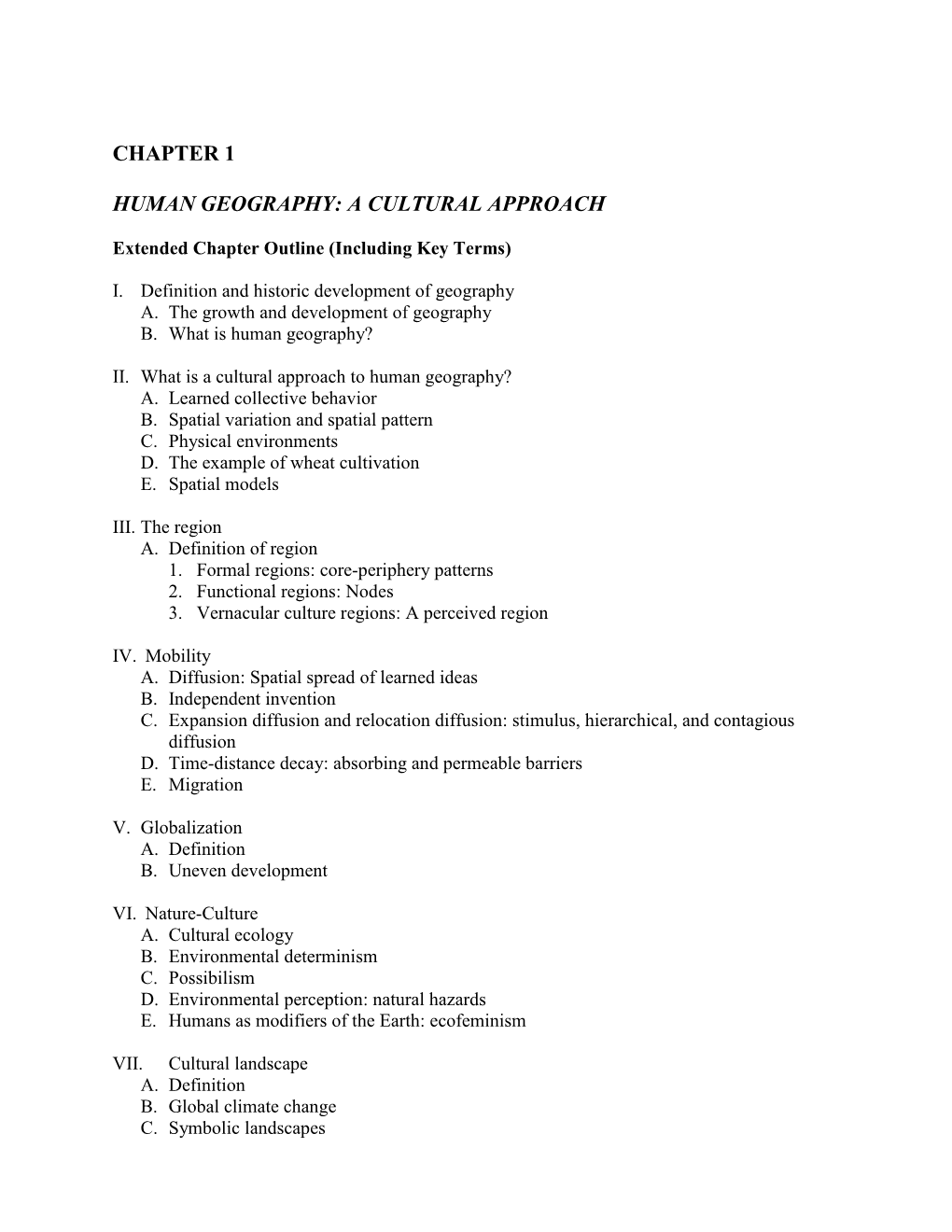 Chapter 1 Human Geography: a Cultural Approach