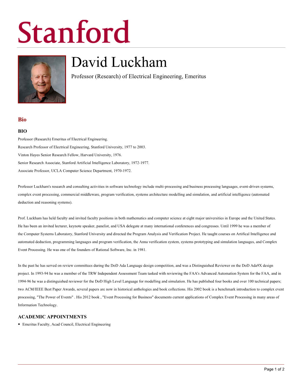 David Luckham Professor (Research) of Electrical Engineering, Emeritus