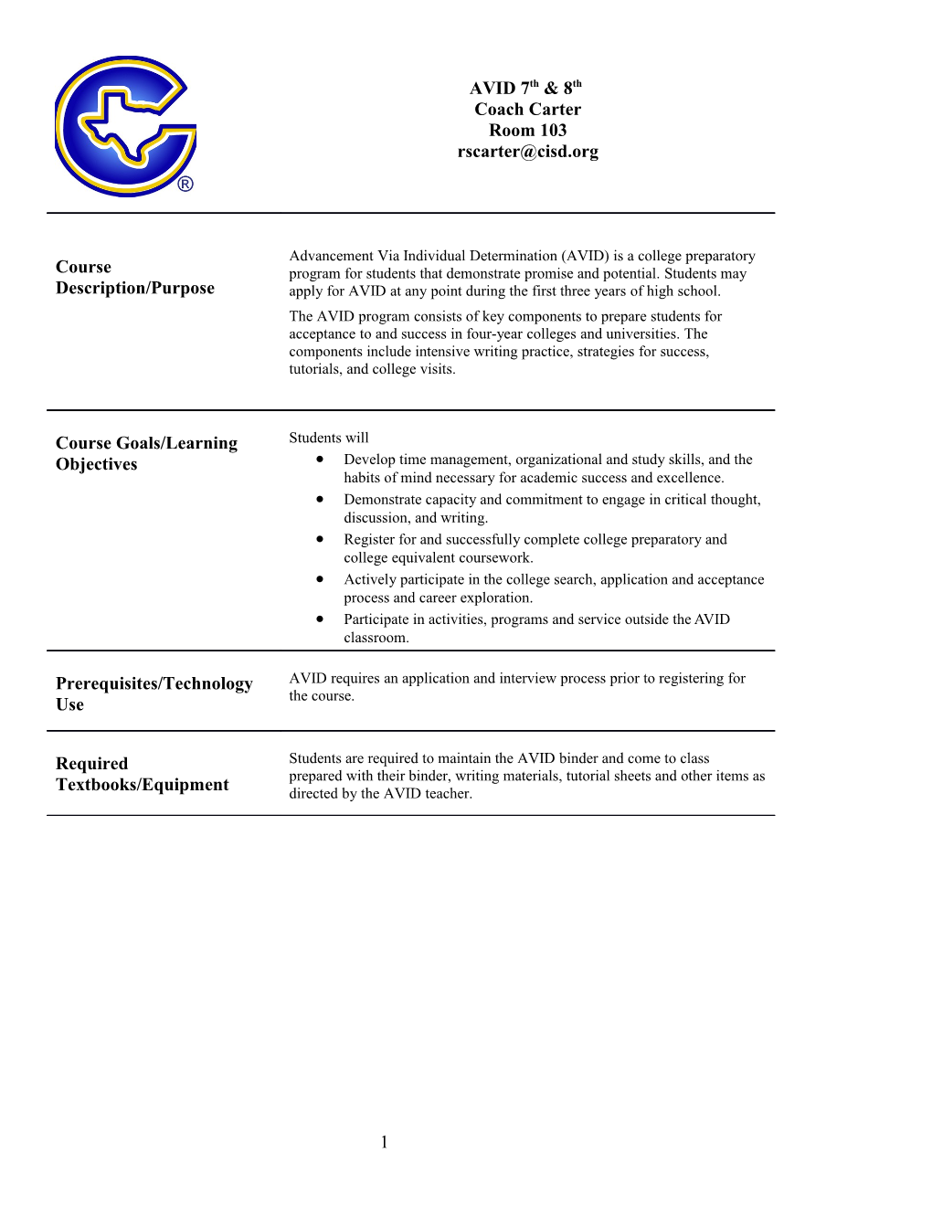 AVID Agreement Form