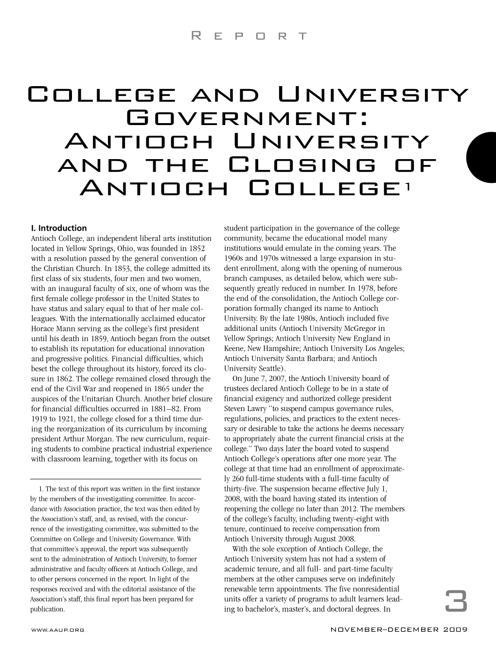 College and University Government: Antioch University and the Closing of Antioch College1