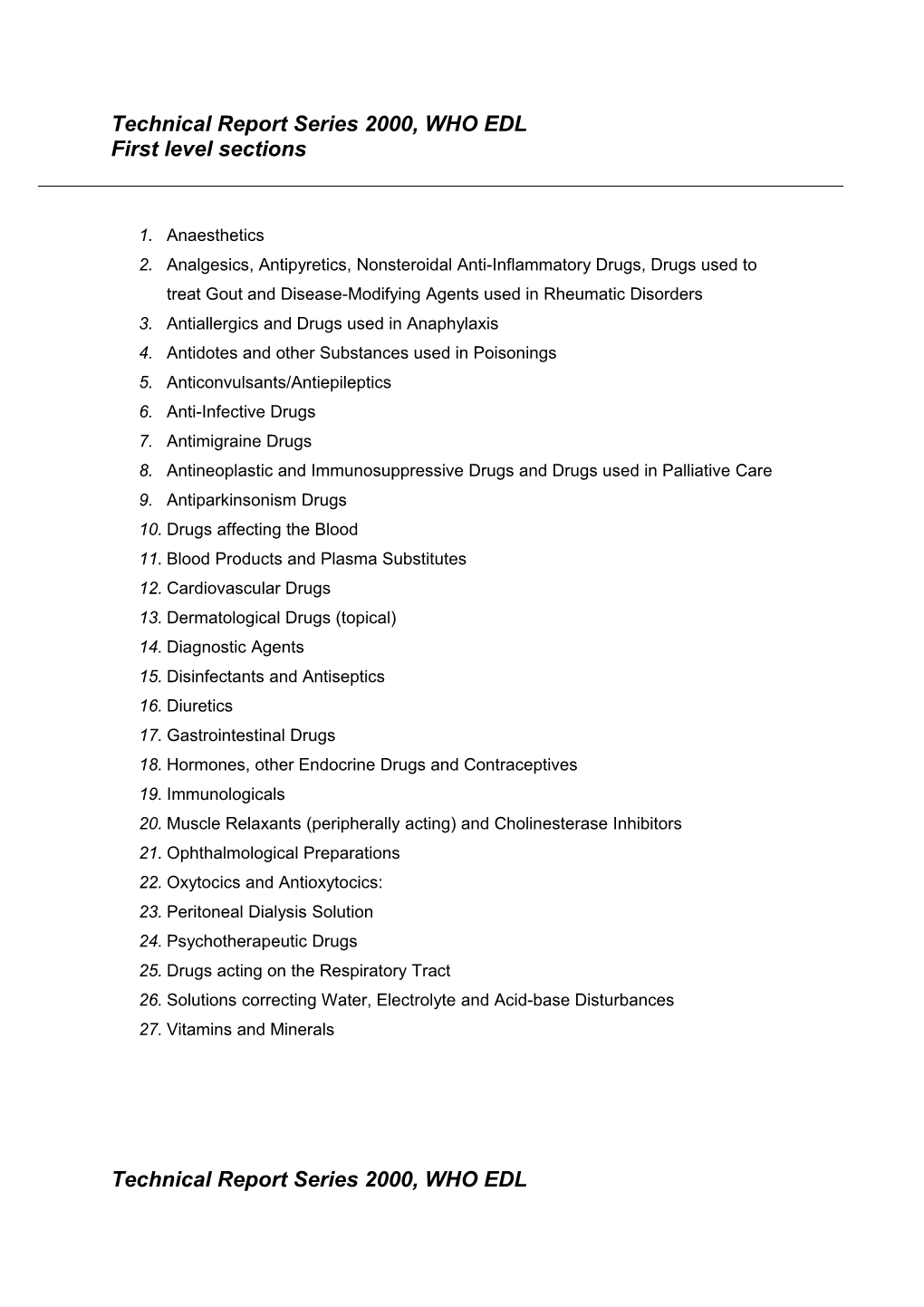 Example 2: First Level Sections WHO EDL (2000)