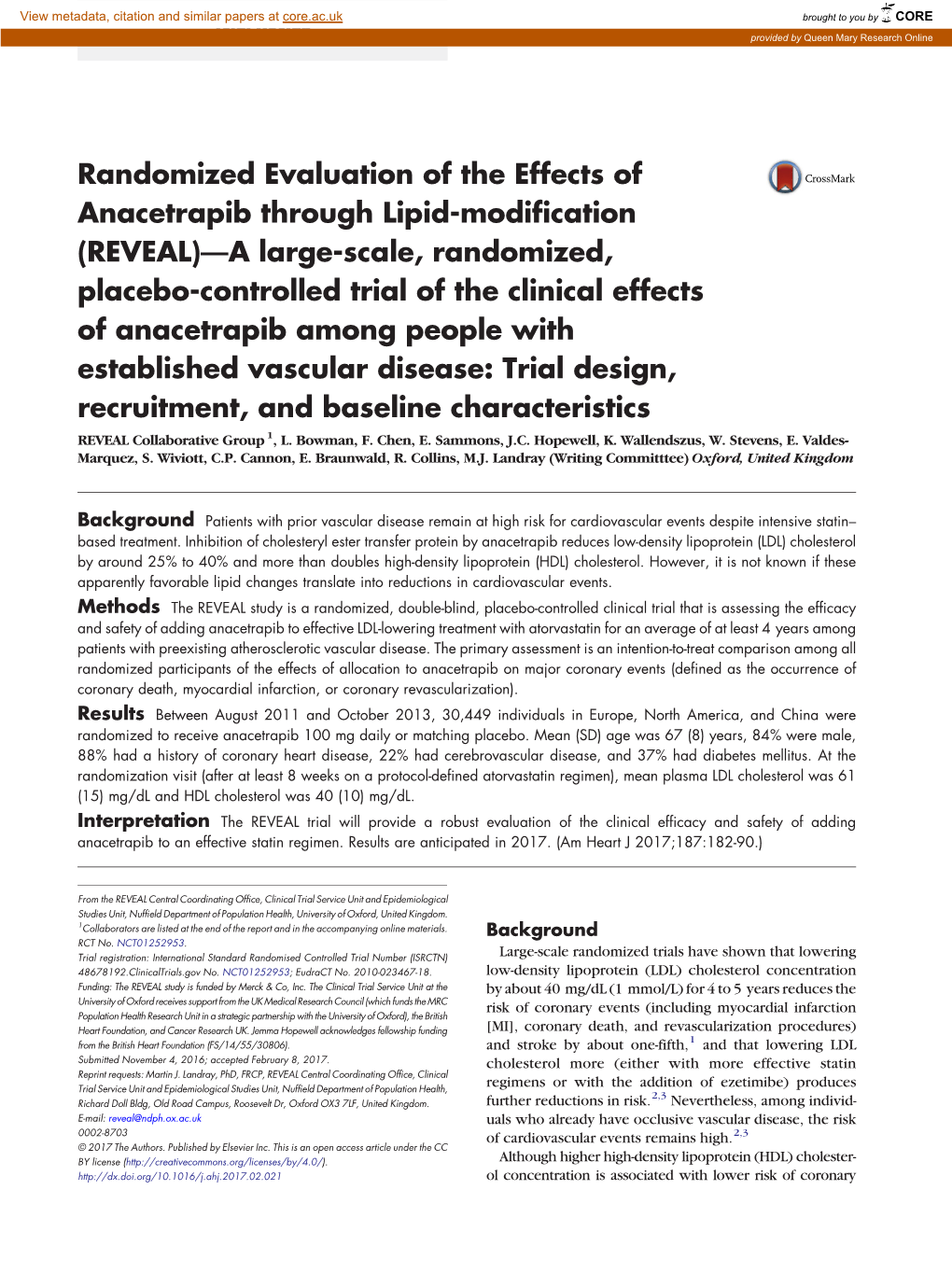 Randomized Evaluation of the Effects of Anacetrapib Through Lipid-Modification