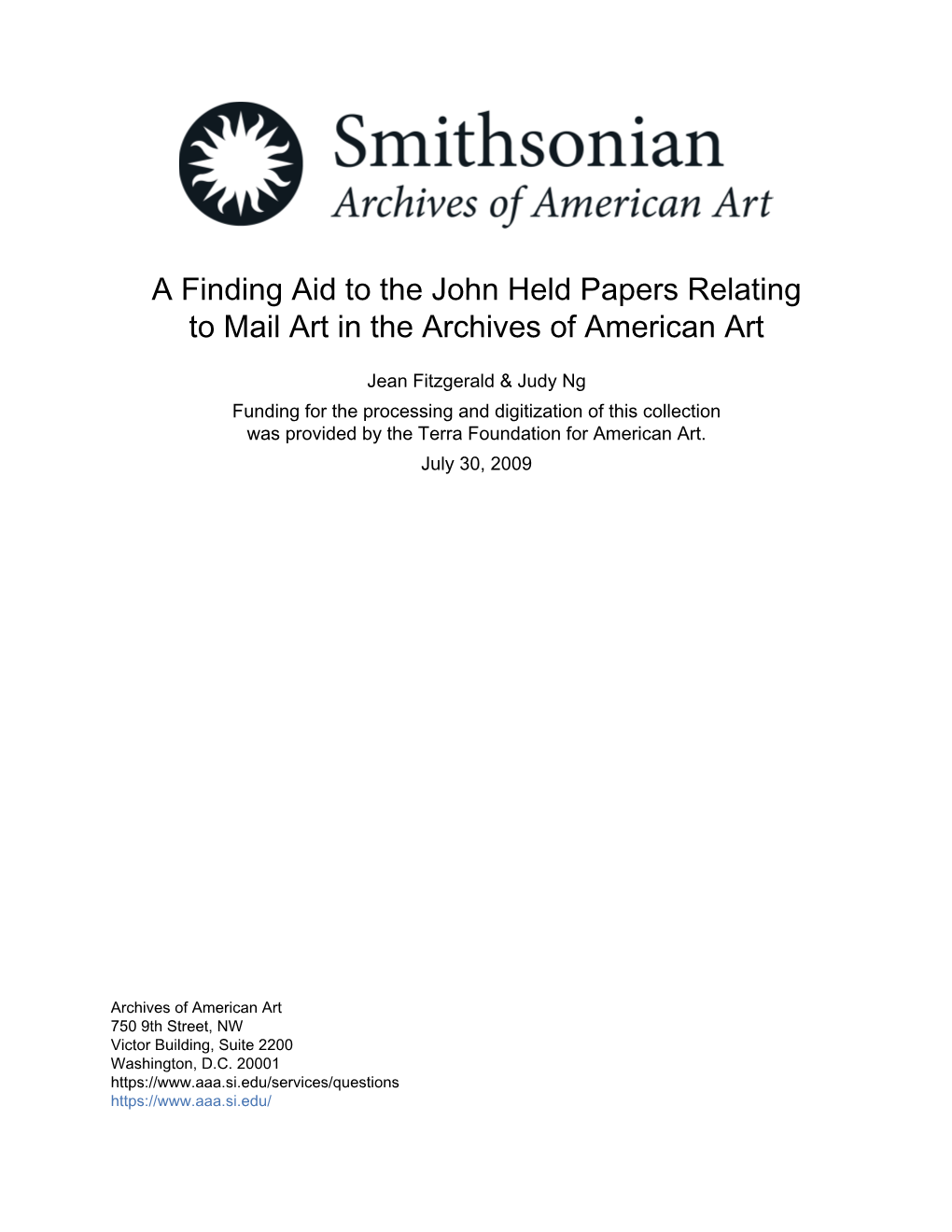 A Finding Aid to the John Held Papers Relating to Mail Art in the Archives of American Art