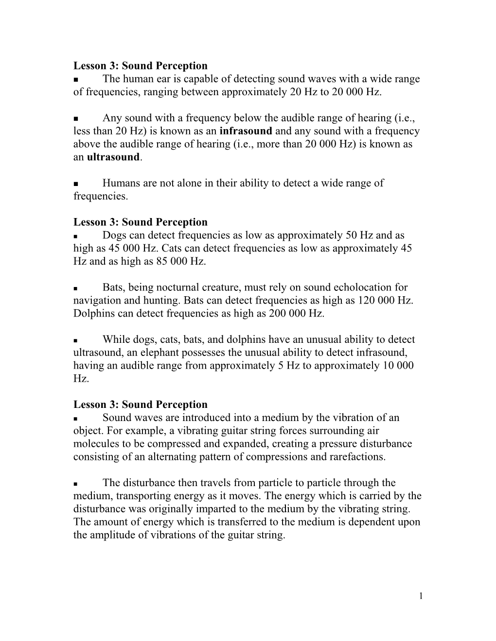 Lesson 3: Sound Perception