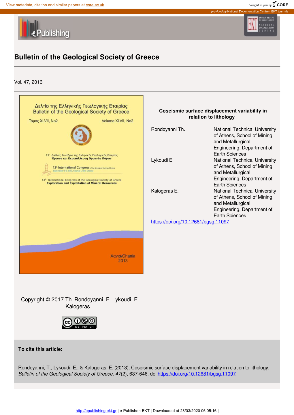 Bulletin of the Geological Society of Greece