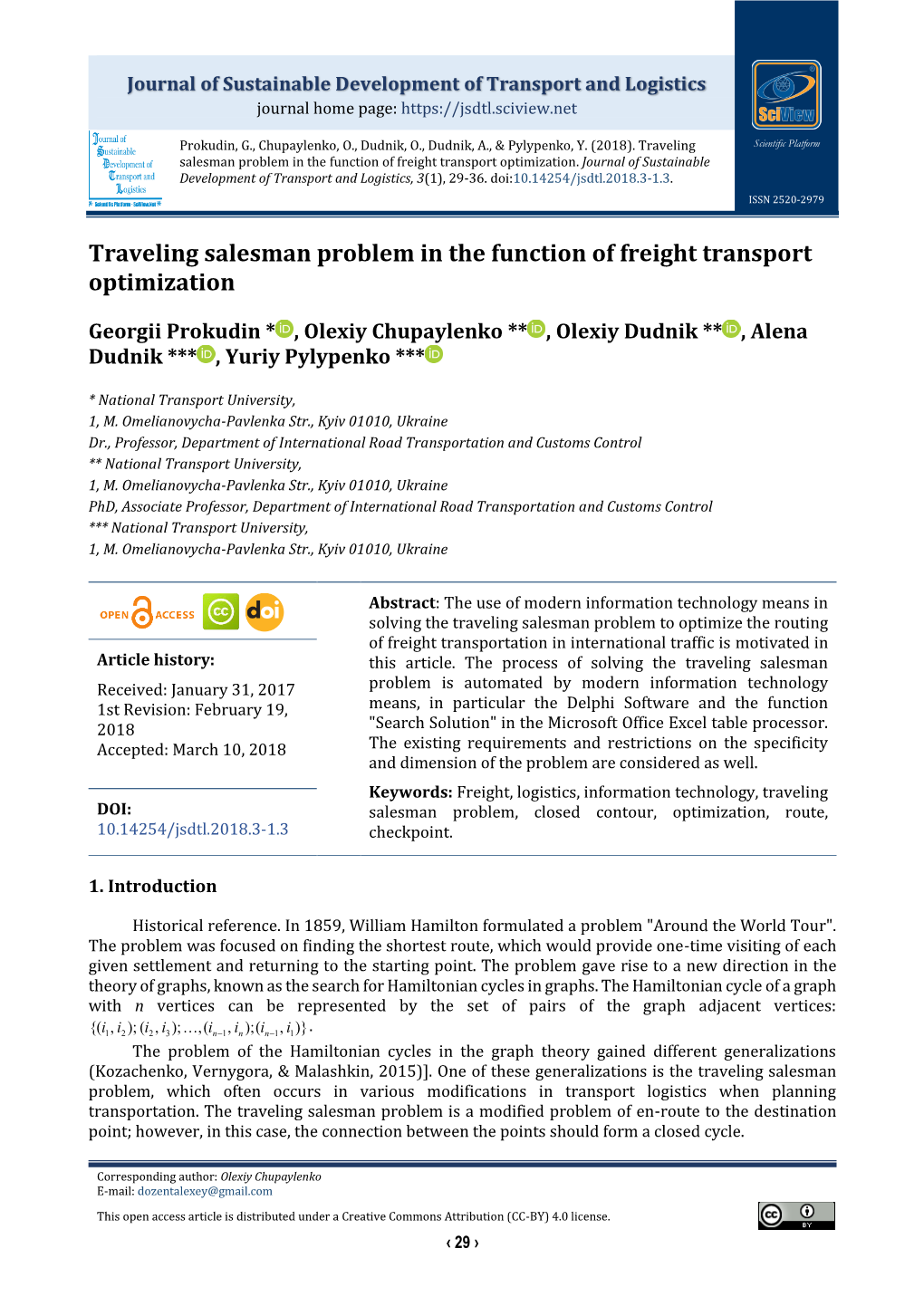 Traveling Salesman Problem in the Function of Freight Transport Optimization