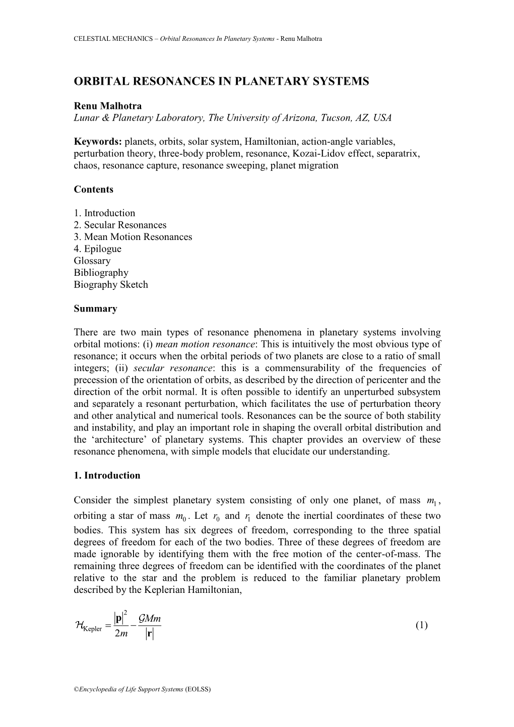 Orbital Resonances in Planetary Systems - Renu Malhotra