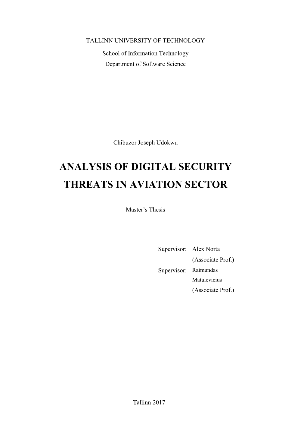 Analysis of Digital Security Threats in Aviation Sector