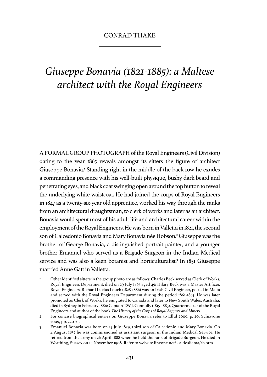 Giuseppe Bonavia (1821-1885): a Maltese Architect with the Royal Engineers