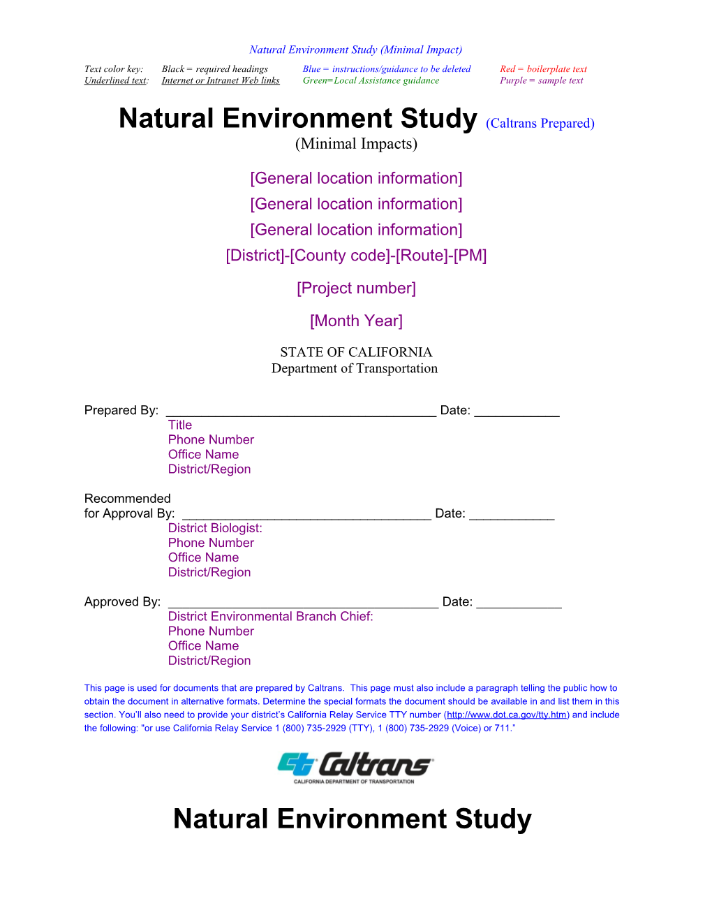 Natural Environment Study (Minimal Impact)