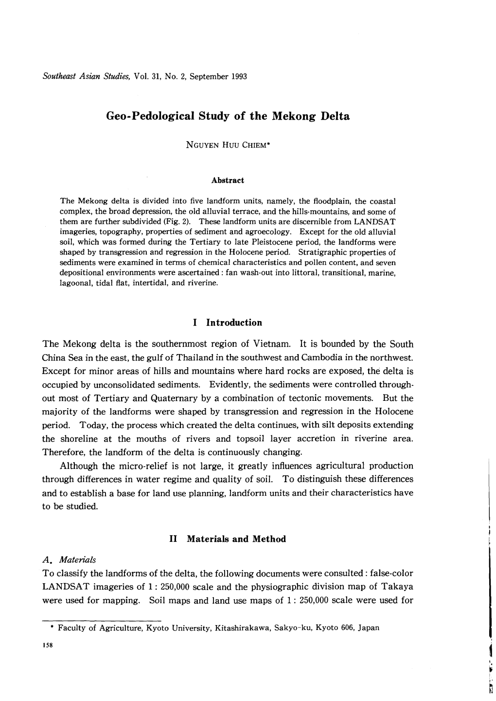 Geo-Pedologicai Study of the Mekong Delta