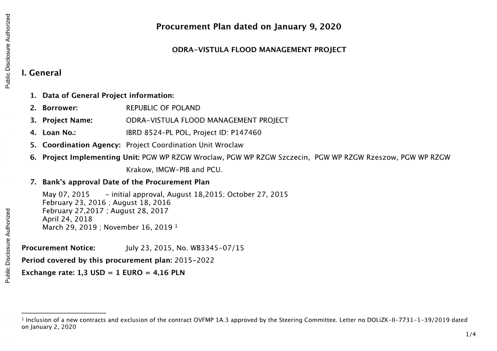 Procurement Plan Dated on January 9, 2020