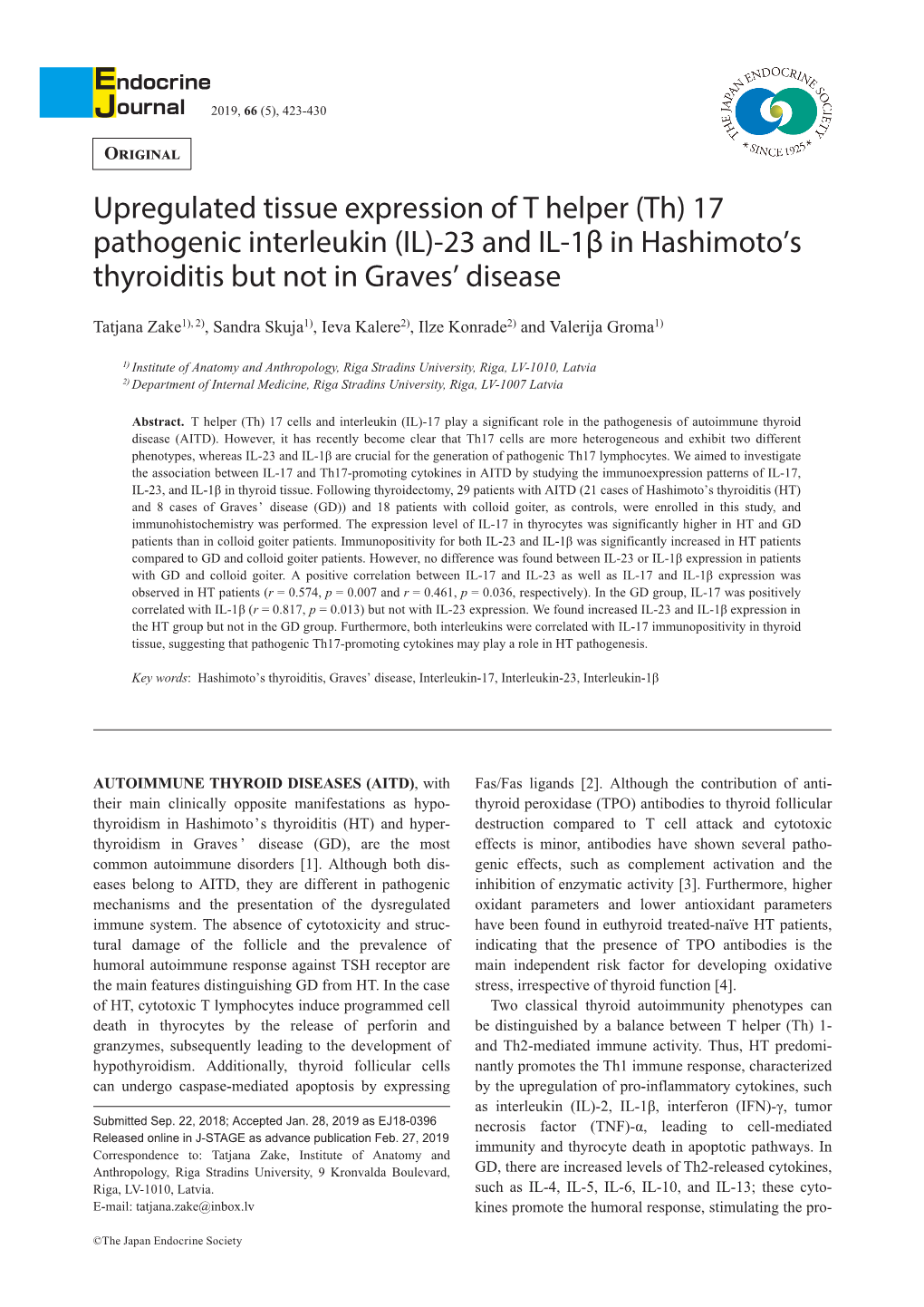 17 Pathogenic Interleukin (IL)-23 and IL-1Β in Hashimoto's Thyroiditis But