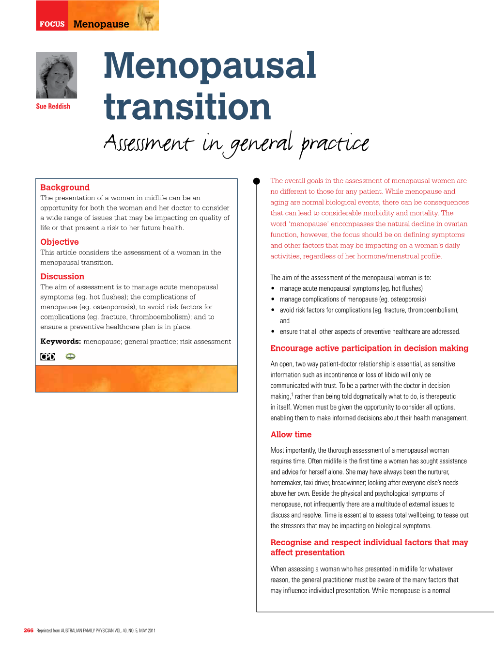 Menopausal Transition – Assessment in General Practice
