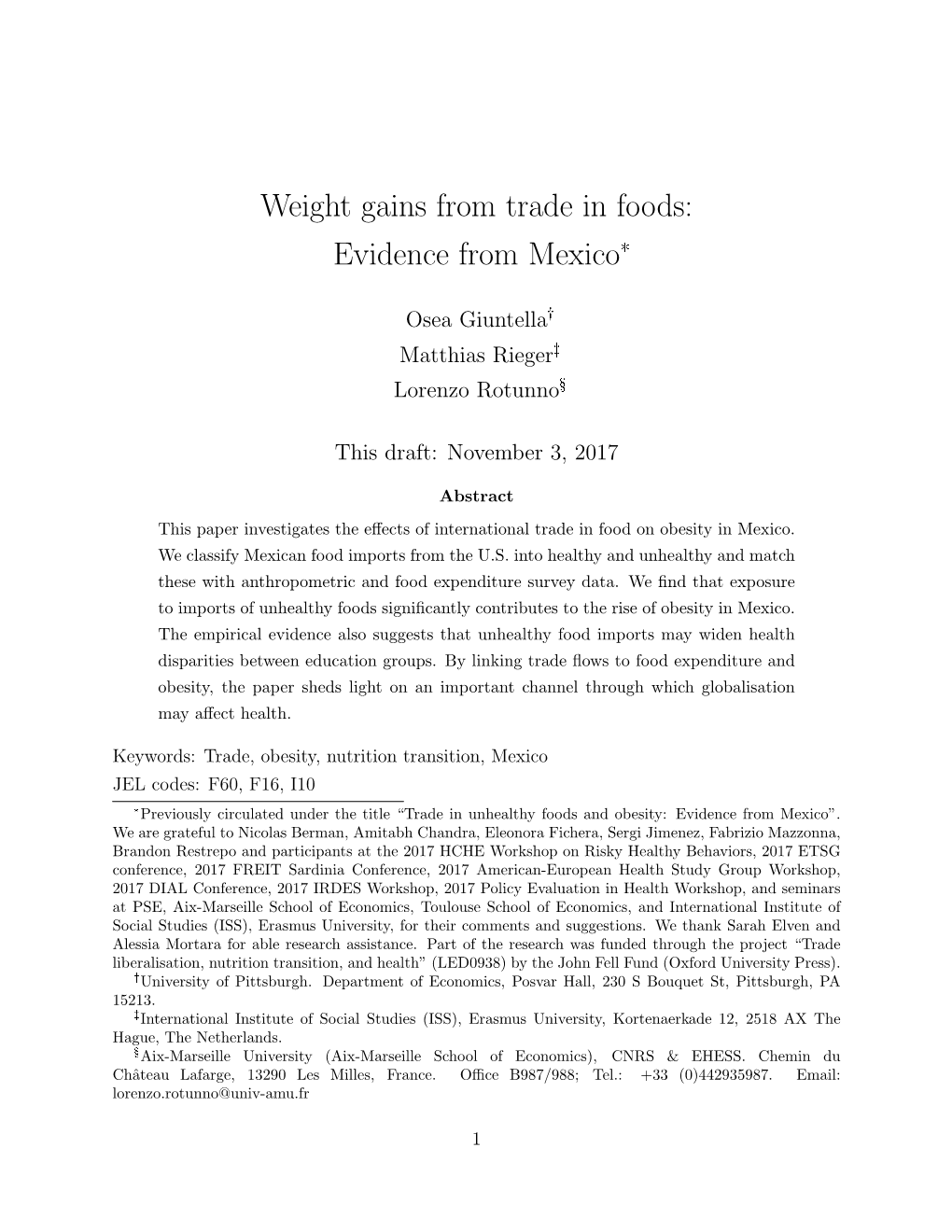 Weight Gains from Trade in Foods: Evidence from Mexico*