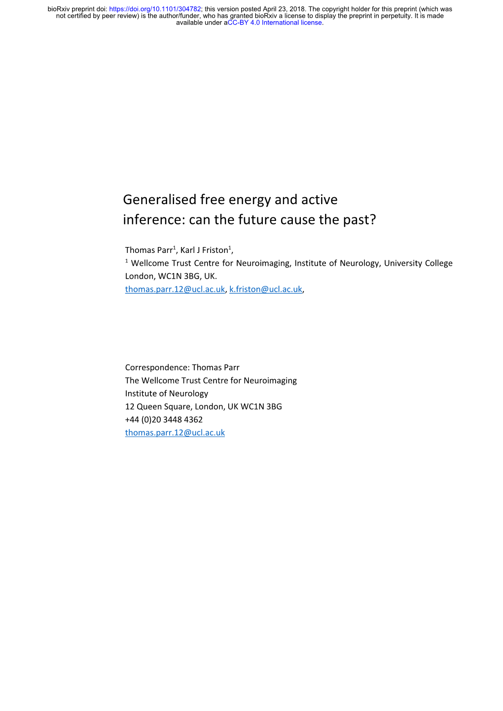 Generalised Free Energy and Active Inference: Can the Future Cause the Past?