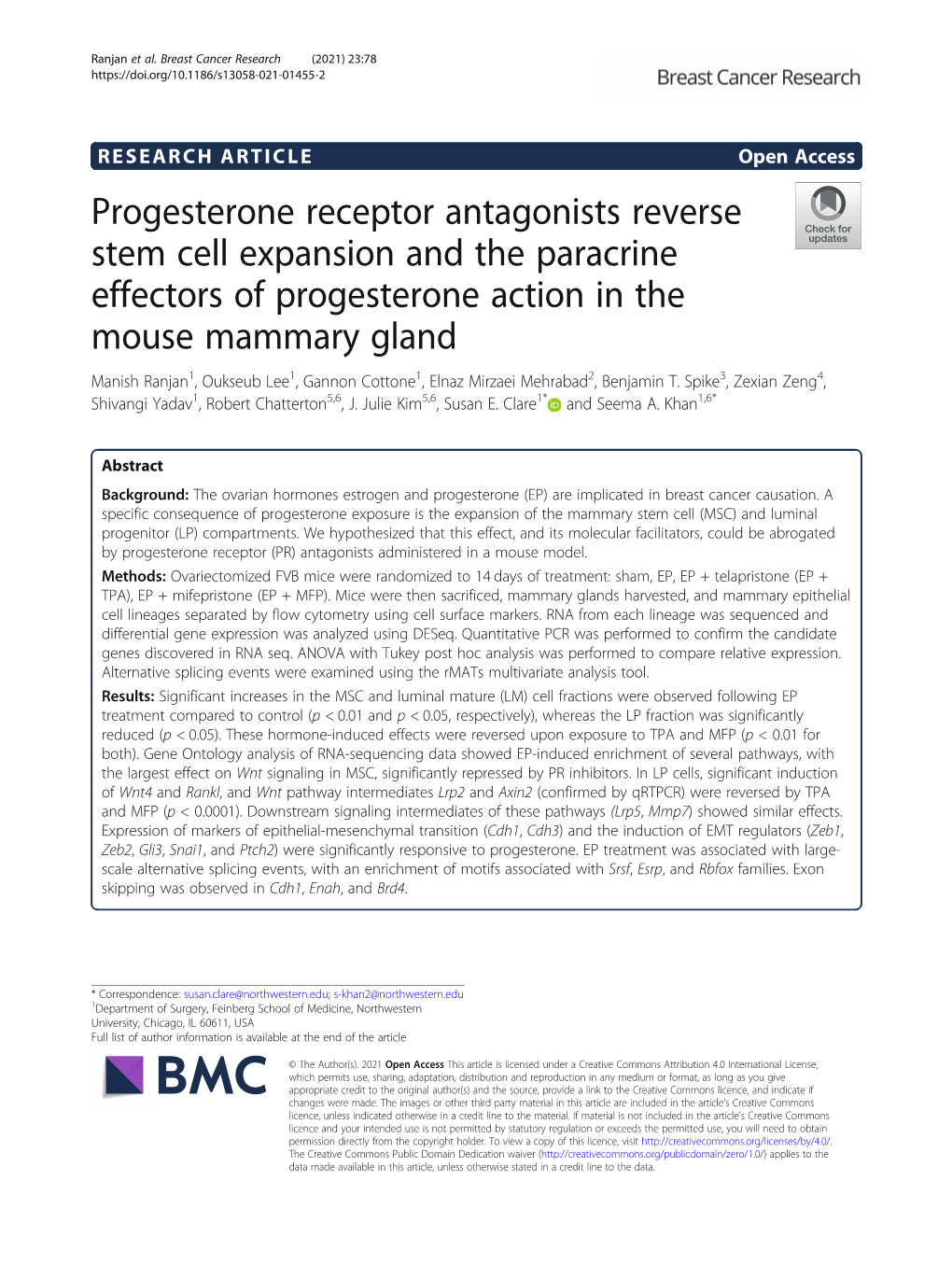 Progesterone Receptor Antagonists Reverse Stem Cell Expansion And