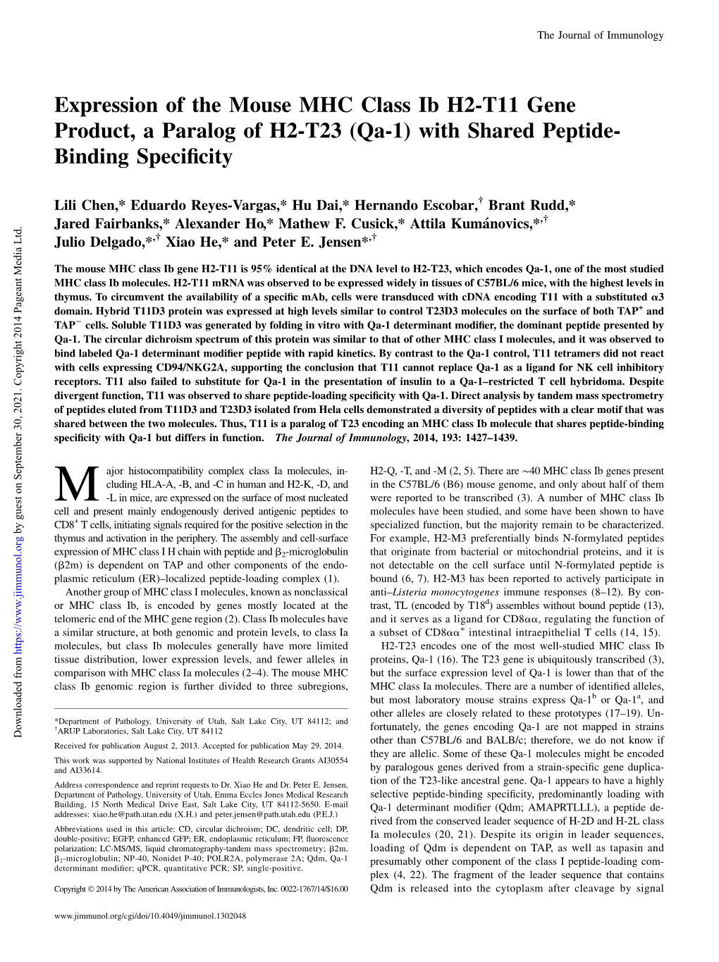 With Shared Peptide-Binding H2-T11 Gene