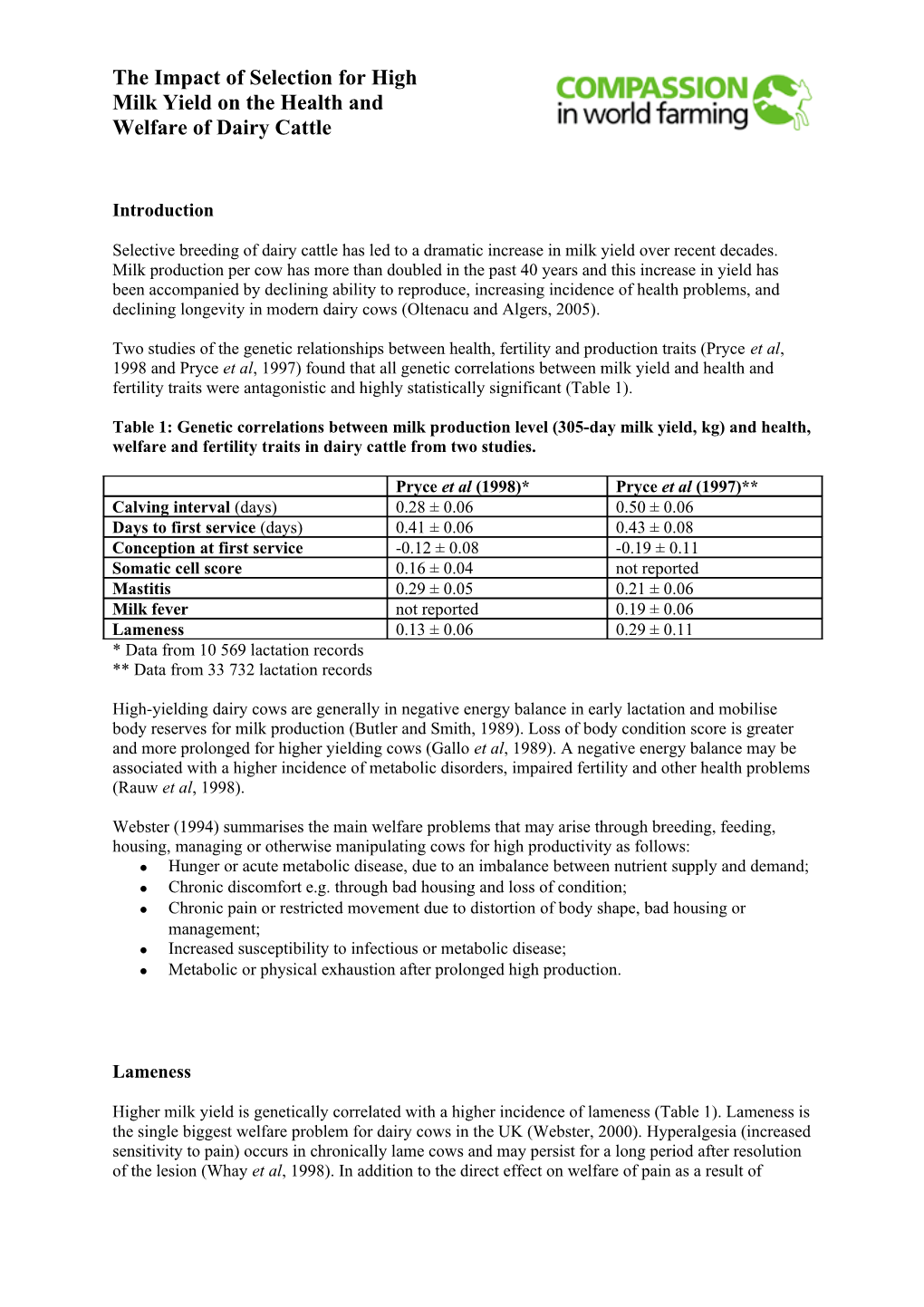 Impact Of Selection On Health And Welfare Of Dairy Cattle