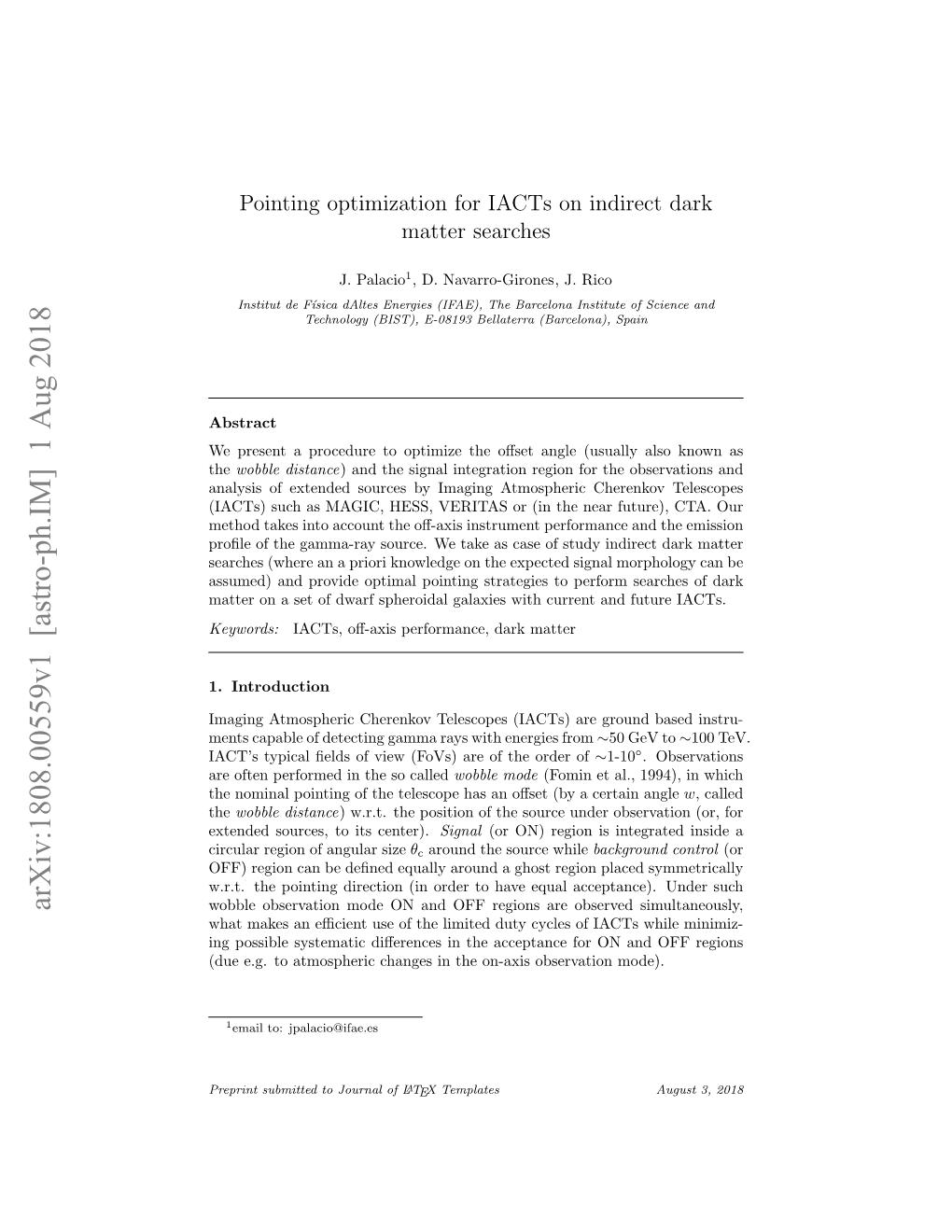 Pointing Optimization for Iacts on Indirect Dark Matter Searches