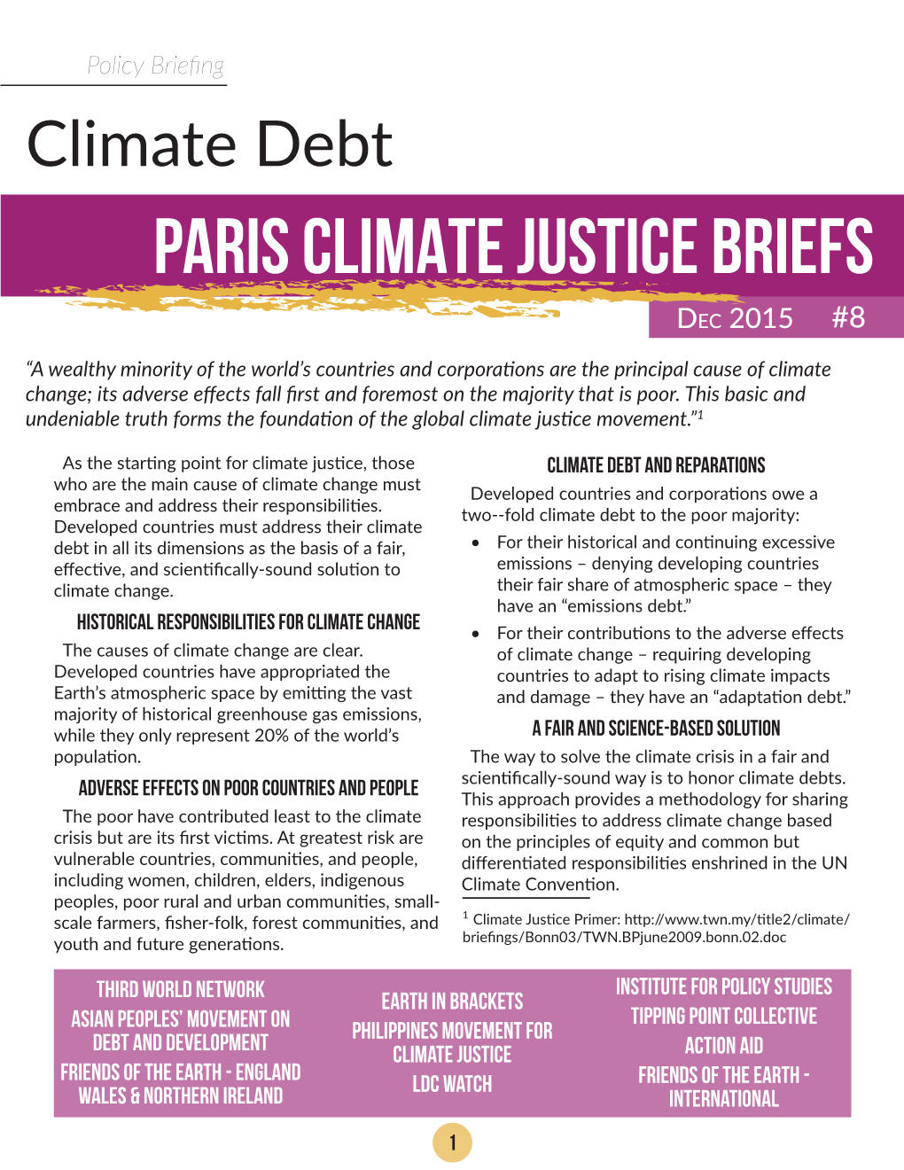 Paris Climate Justice Briefs, Climate Debt
