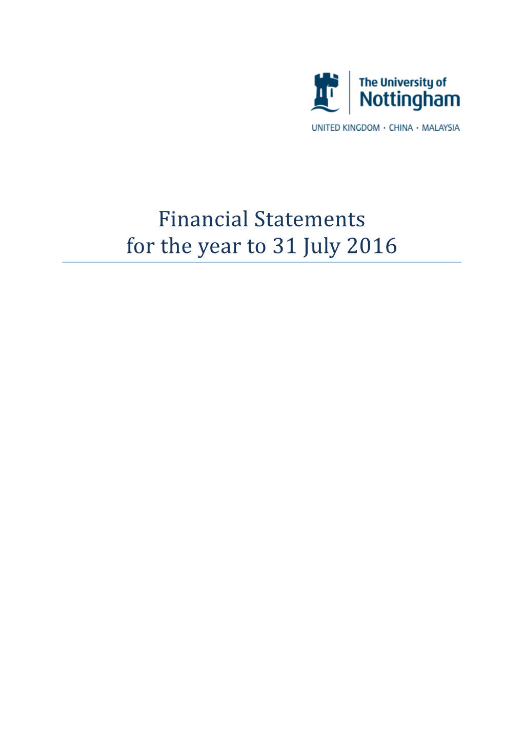 Financial Statements for the Year to 31 July 2016
