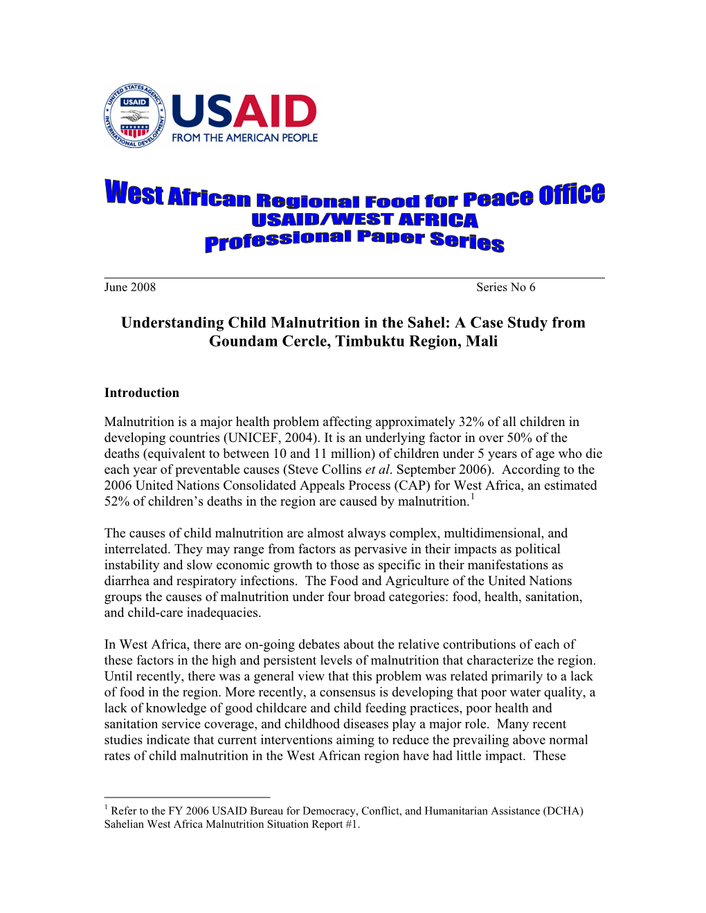 Understanding Child Malnutrition in the Sahel: a Case Study from Goundam Cercle, Timbuktu Region, Mali