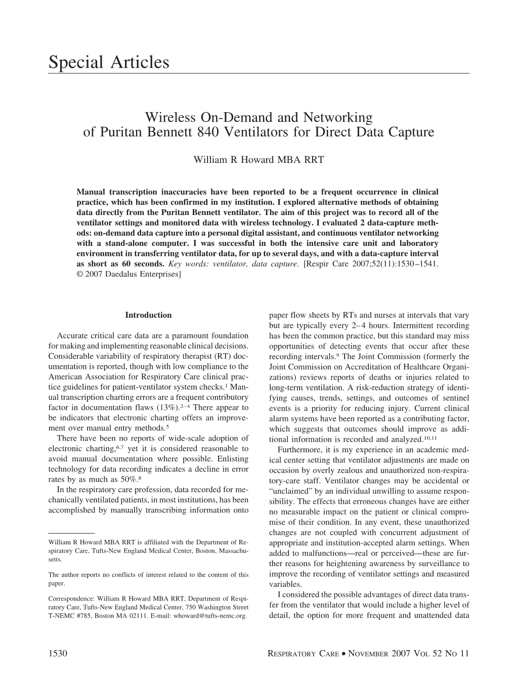 Wireless On-Demand and Networking of Puritan Bennett 840 Ventilators for Direct Data Capture