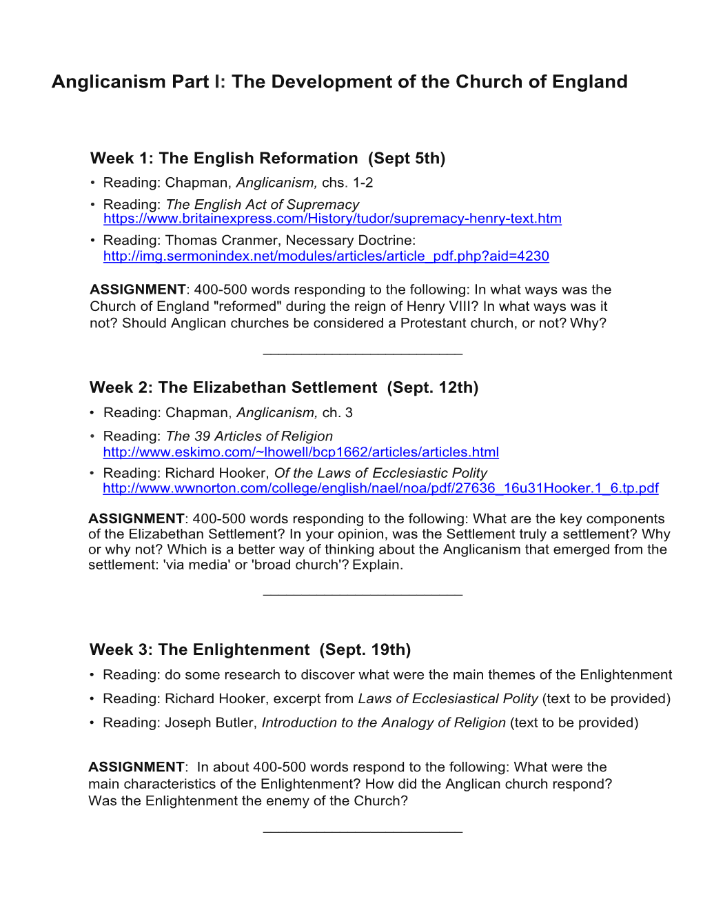 Anglicanism Part I: the Development of the Church of England