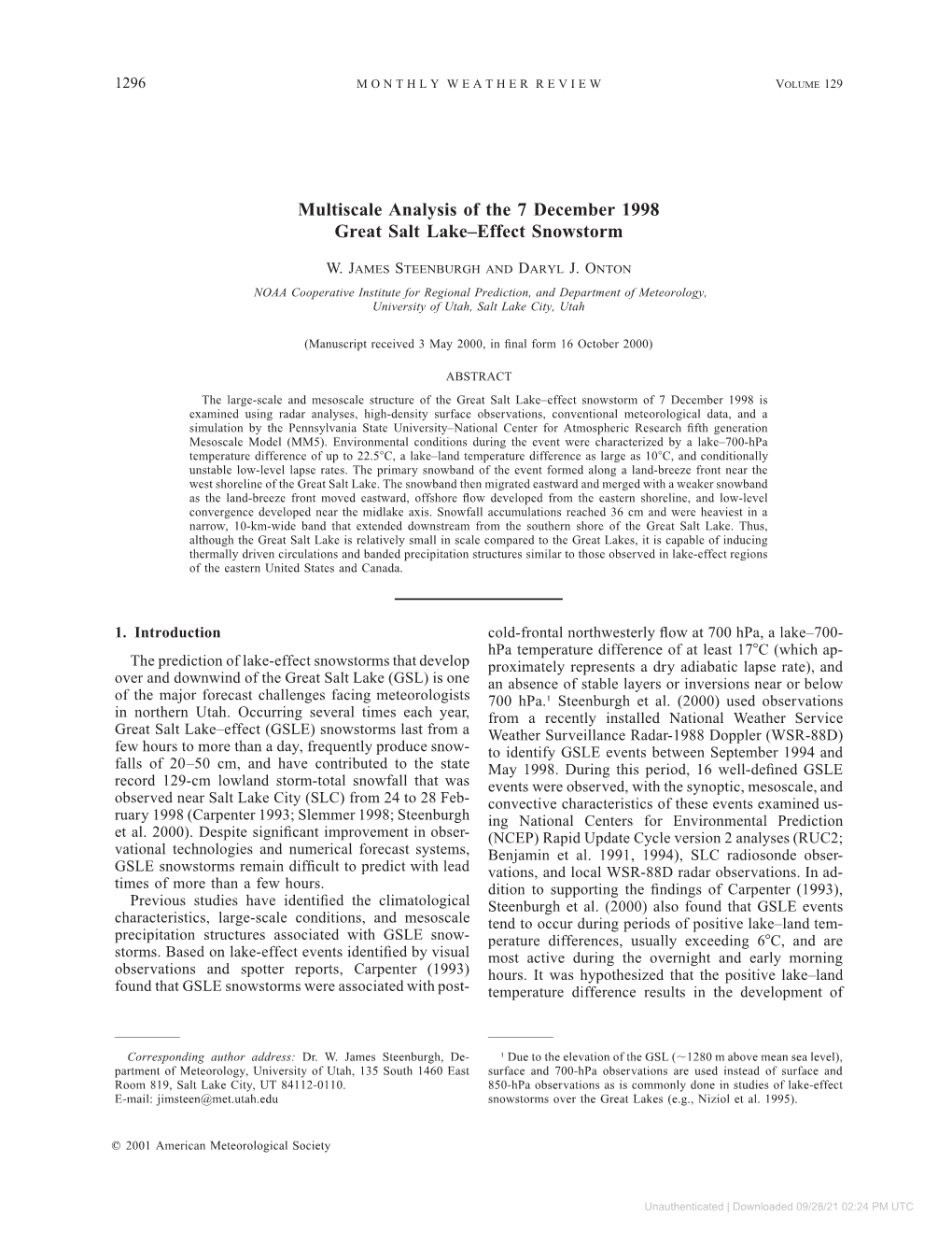 Multiscale Analysis of the 7 December 1998 Great Salt Lake–Effect