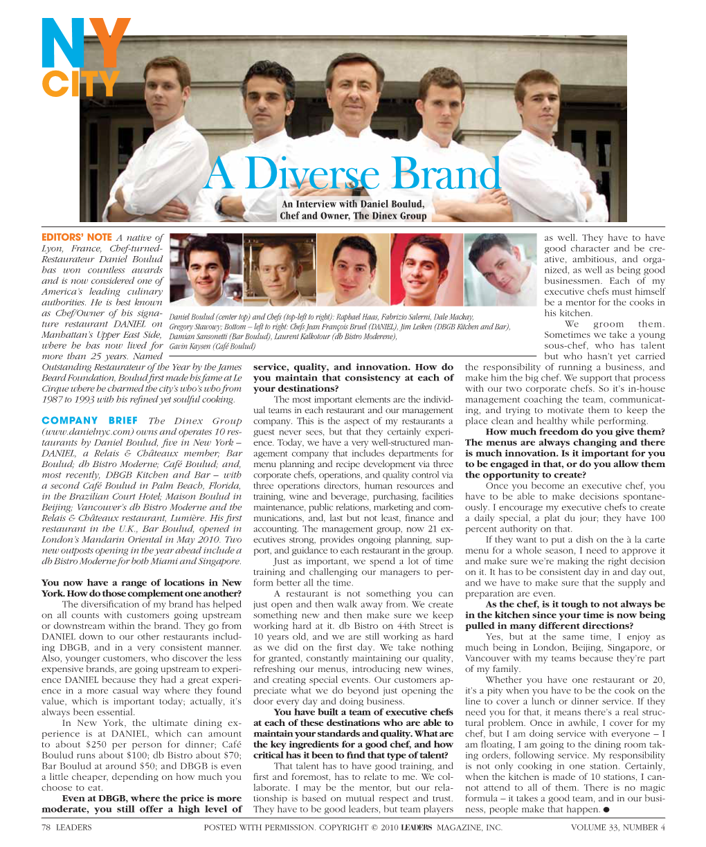 A Diverse Brand an Interview with Daniel Boulud, Chef and Owner, the Dinex Group