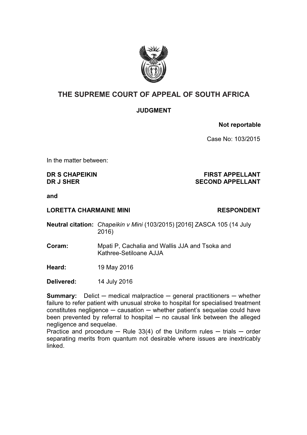 The Supreme Court of Appeal of South Africa s19