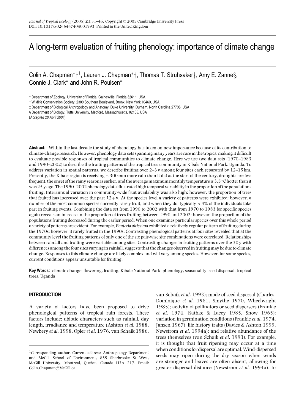 A Long-Term Evaluation of Fruiting Phenology: Importance of Climate Change