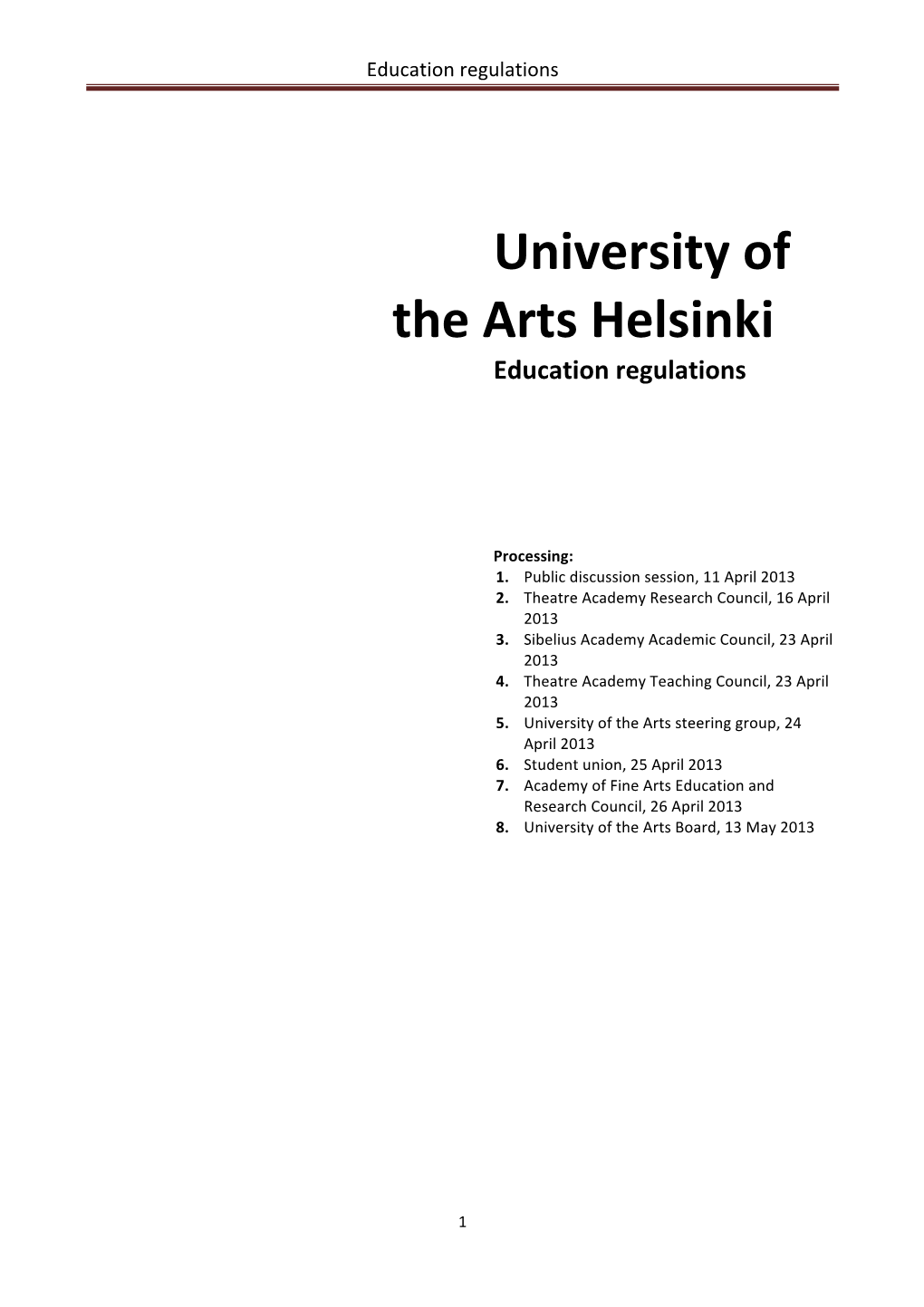 University of the Arts Helsinki Education Regulations