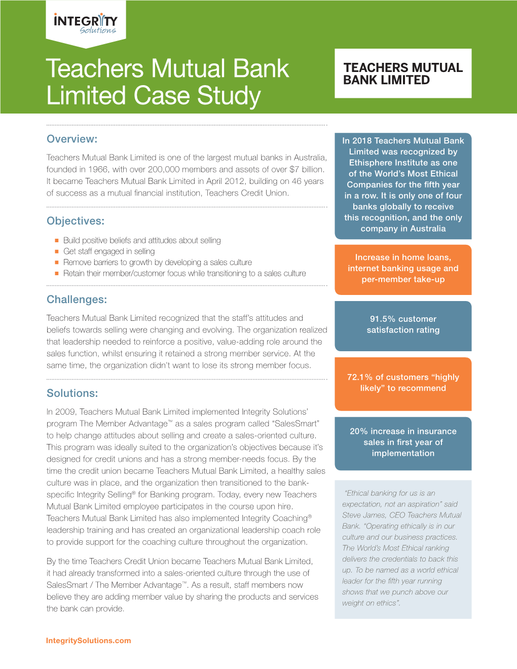 Teachers Mutual Bank Limited Case Study