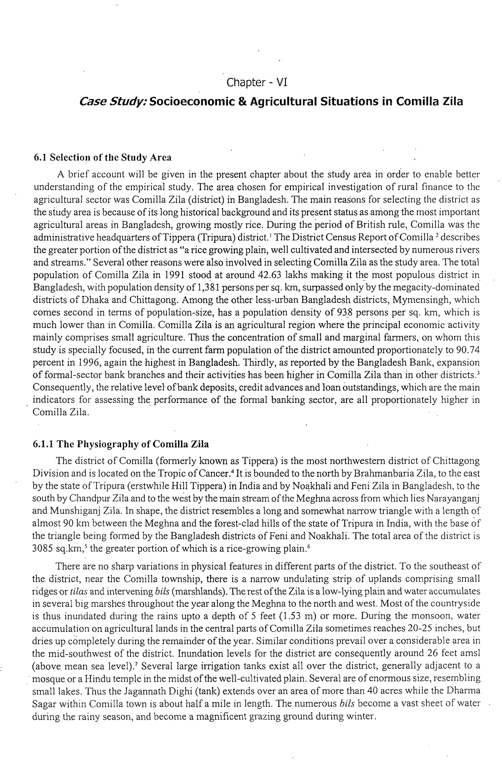 Chapter- VI Case Study: Socioeconomic & Agricultural Situations in Co Milia Zila