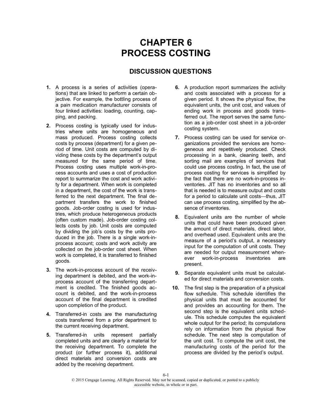 Chapter 5: Product and Service Costing; a Process Systems Approach